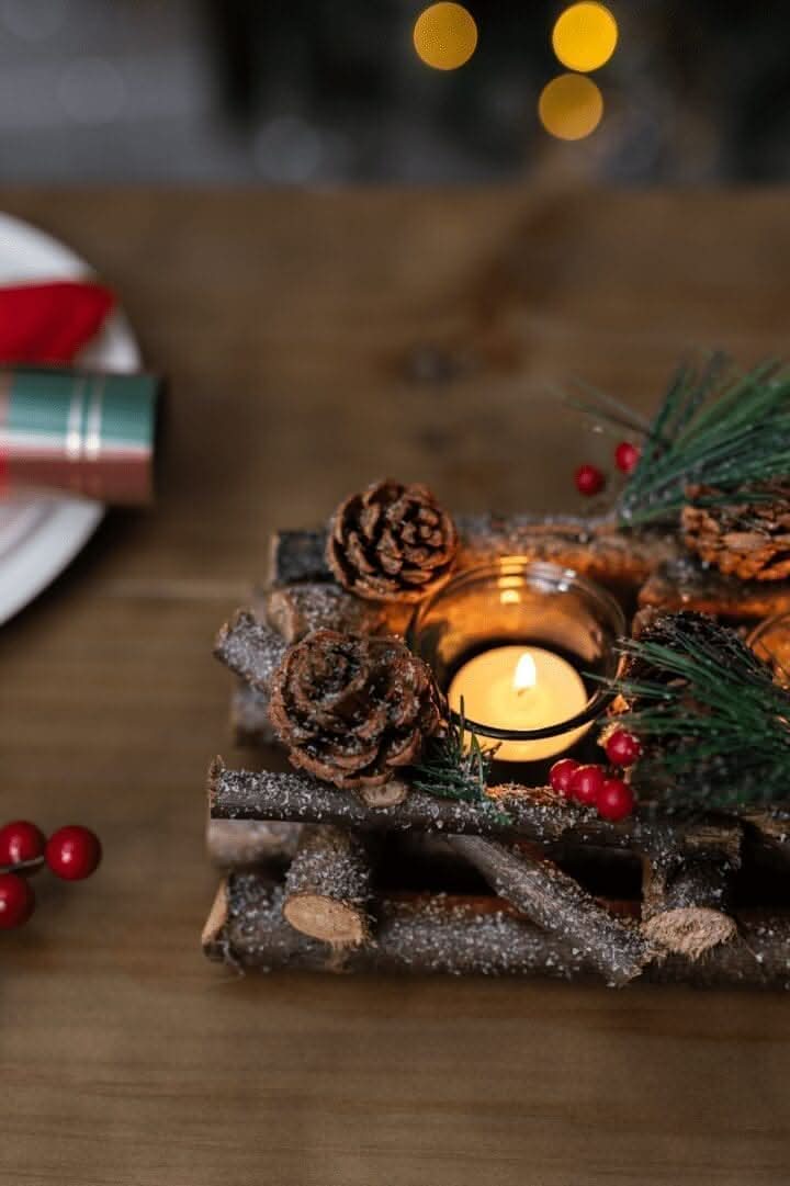 Christmas Wooden Pinecone Tea Light Candle Holder Decoration